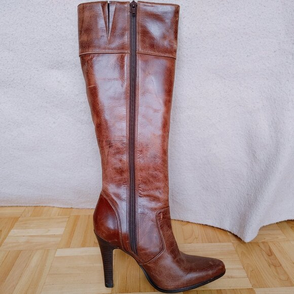 💯% real leather Knee High heeled brown Boots - Picture 4 of 16